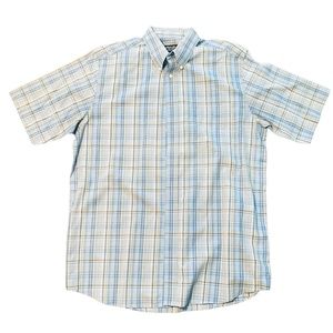 Eddie Bauer Relaxed Fit Mens Tall L Blue Plaid Short Sleeve Button Down Shirt